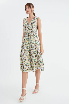 Çiçek Desen Pileli Midi Boy Elbise - 12