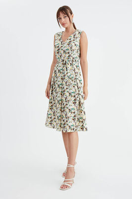 Çiçek Desen Pileli Midi Boy Elbise - 13