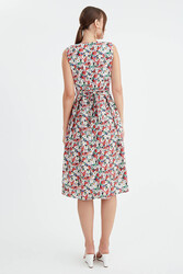 Çiçek Desen Pileli Midi Boy Elbise - 18