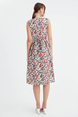 Çiçek Desen Pileli Midi Boy Elbise - 18