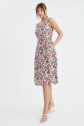 Çiçek Desen Pileli Midi Boy Elbise - 16