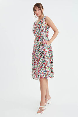 Çiçek Desen Pileli Midi Boy Elbise - 16