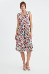 Çiçek Desen Pileli Midi Boy Elbise - 15