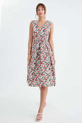 Çiçek Desen Pileli Midi Boy Elbise - 17