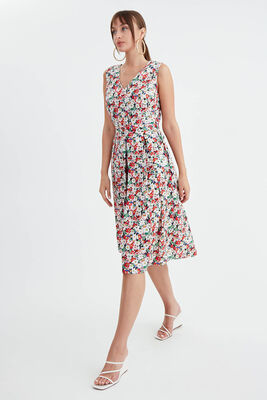 Çiçek Desen Pileli Midi Boy Elbise - 19