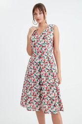 Çiçek Desen Pileli Midi Boy Elbise - 20