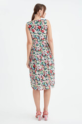 Çiçek Desen Pileli Midi Boy Elbise - 24