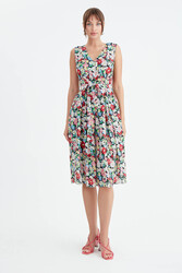 Çiçek Desen Pileli Midi Boy Elbise - 21