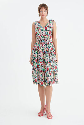 Çiçek Desen Pileli Midi Boy Elbise - 21