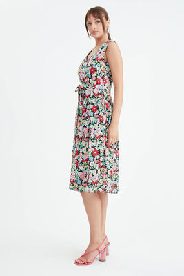 Çiçek Desen Pileli Midi Boy Elbise - 26