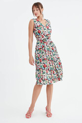 Çiçek Desen Pileli Midi Boy Elbise - 23