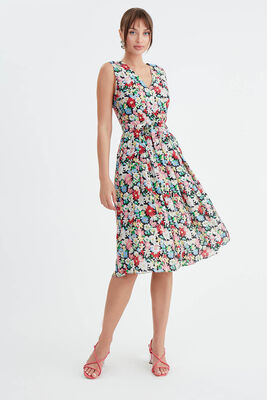 Çiçek Desen Pileli Midi Boy Elbise - 25