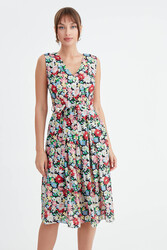 Çiçek Desen Pileli Midi Boy Elbise - 22