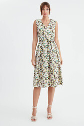 Çiçek Desen Pileli Midi Boy Elbise - 14