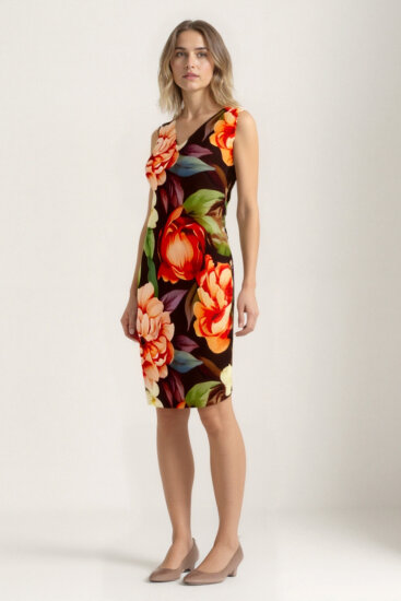 Çiçek Desenli Çift V Yaka Elbise - 4