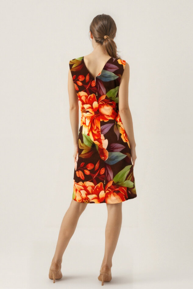 Çiçek Desenli Çift V Yaka Elbise - 5