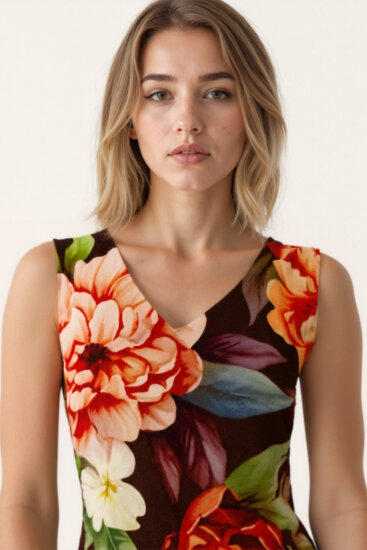 Çiçek Desenli Çift V Yaka Elbise - 6