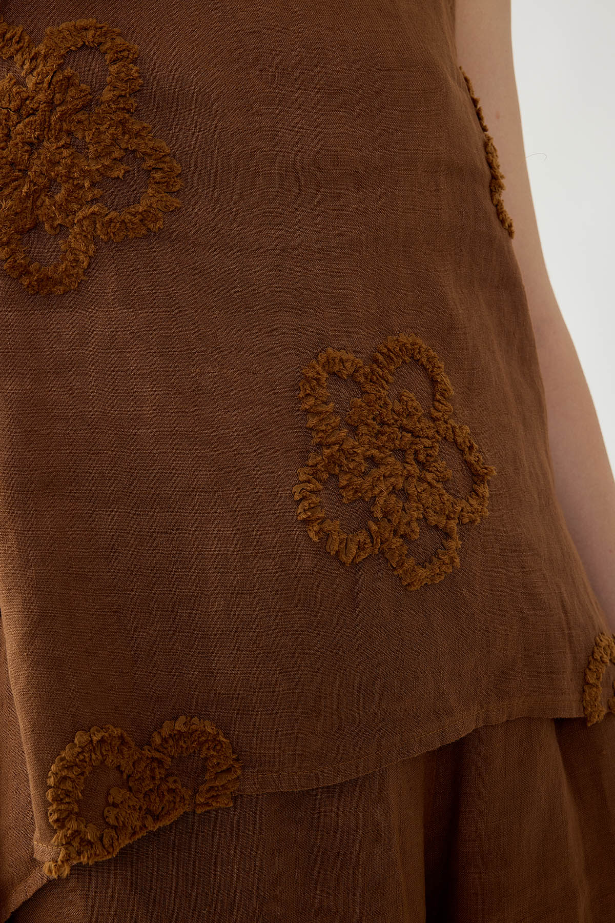 %100 Keten Çiçek Motifli Sıfır Kol Bluz - Thumbnail