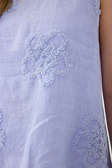 %100 Keten Çiçek Motifli Sıfır Kol Bluz - 29