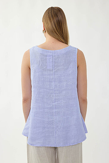 %100 Keten Çiçek Motifli Sıfır Kol Bluz - 28