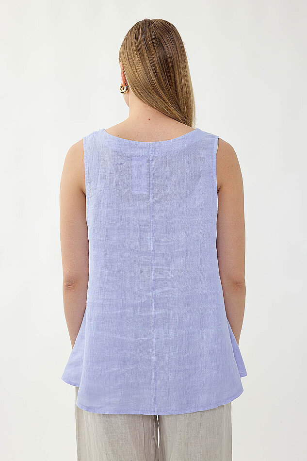 %100 Keten Çiçek Motifli Sıfır Kol Bluz - 28