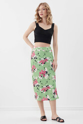 Çiçekli Midi Boy Saten Etek - 3