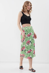 Çiçekli Midi Boy Saten Etek - 4