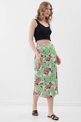 Çiçekli Midi Boy Saten Etek - 4