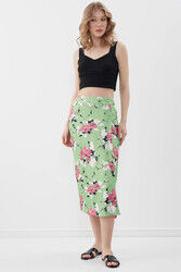 Çiçekli Midi Boy Saten Etek - 9