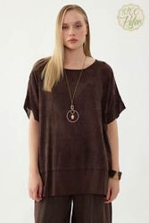 %100 Keten Çiçekli Oversize Bluz