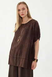 %100 Keten Çiçekli Oversize Bluz (1)