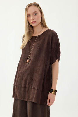 %100 Keten Çiçekli Oversize Bluz (1)