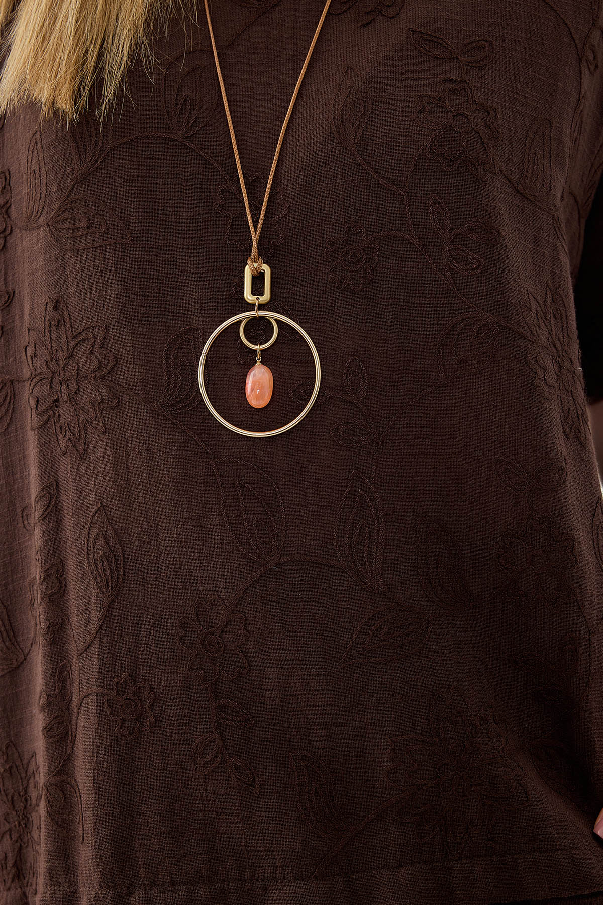 %100 Keten Çiçekli Oversize Bluz - Thumbnail