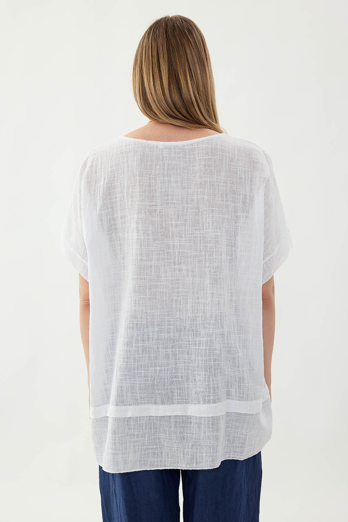 %100 Keten Çiçekli Oversize Bluz - Thumbnail