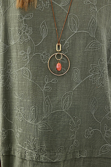 %100 Keten Çiçekli Oversize Bluz - 25