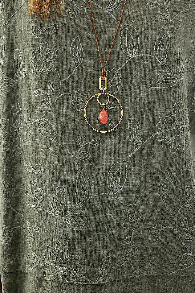 %100 Keten Çiçekli Oversize Bluz - 25