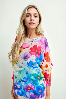 Çiçekli Salaş Uzun Kol Bluz - Thumbnail (3)