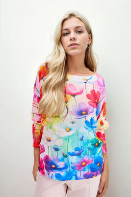 Çiçekli Salaş Uzun Kol Bluz - Thumbnail (5)