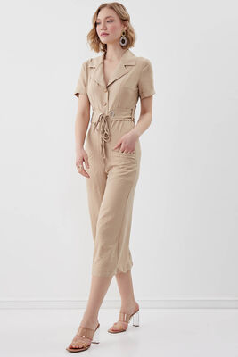 Çift Cep Kemerli Kısa Kol Tulum - Thumbnail (5)