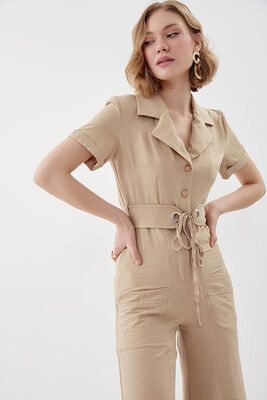 Çift Cep Kemerli Kısa Kol Tulum - Thumbnail (6)