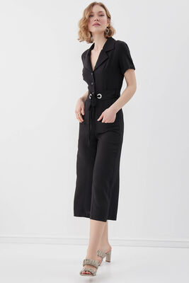 Çift Cep Kemerli Kısa Kol Tulum - Thumbnail (10)