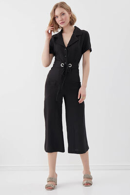 Çift Cep Kemerli Kısa Kol Tulum - Thumbnail (13)