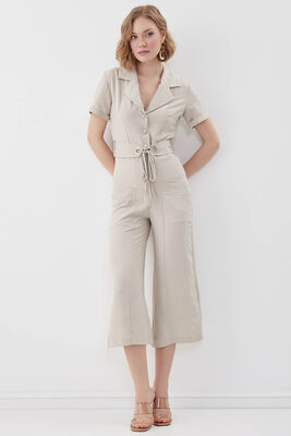 Çift Cep Kemerli Kısa Kol Tulum - Thumbnail (15)