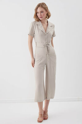 Çift Cep Kemerli Kısa Kol Tulum - Thumbnail (19)