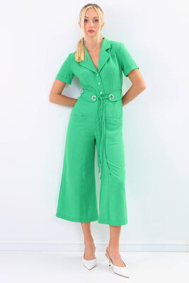 Çift Cep Kemerli Kısa Kol Tulum - Thumbnail (22)