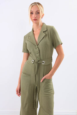 Çift Cep Kemerli Kısa Kol Tulum - Thumbnail (27)