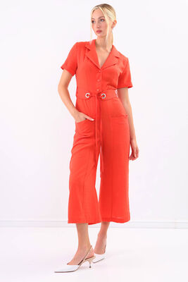 Çift Cep Kemerli Kısa Kol Tulum - Thumbnail (29)