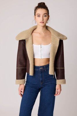 Çift Cep Suni Deri Kürklü Biker Ceket (1)