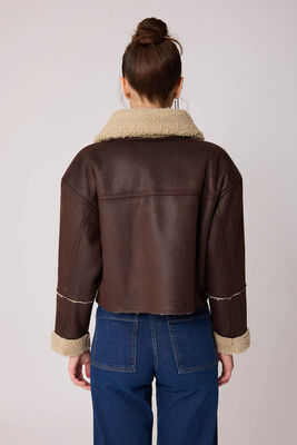 Çift Cep Suni Deri Kürklü Biker Ceket - 5