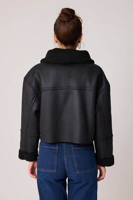 Çift Cep Suni Deri Kürklü Biker Ceket - 14